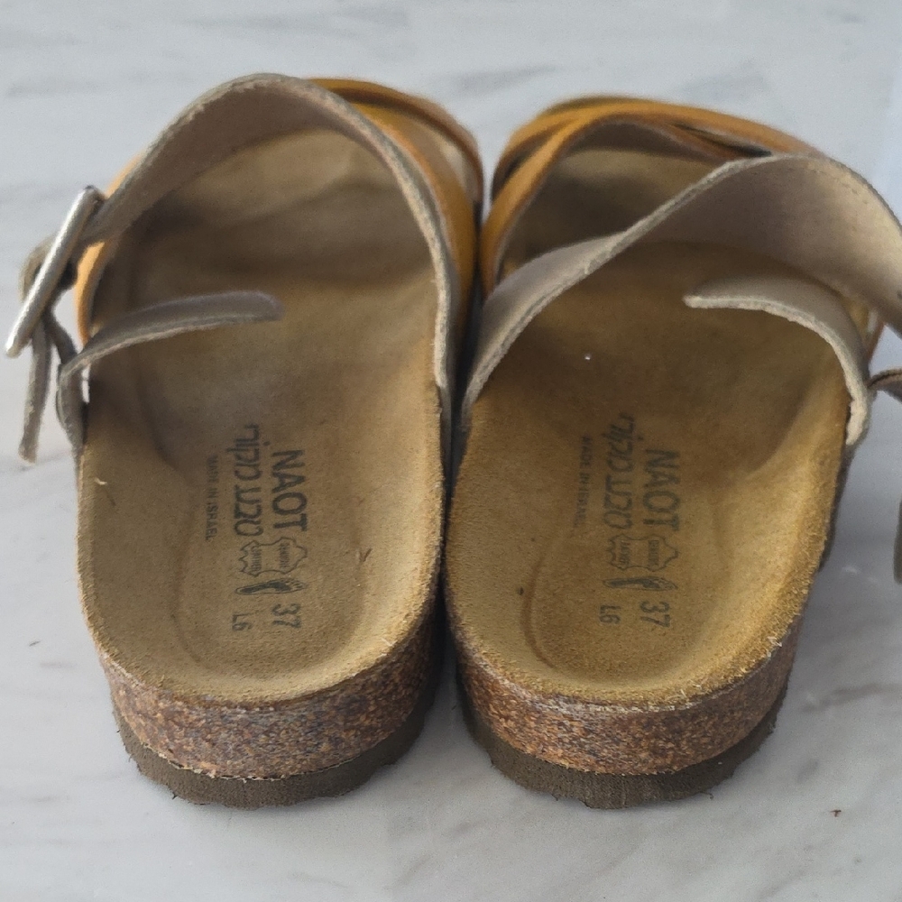 Naot Yellow and Tan Leather Sandals - Picture 8 of 9